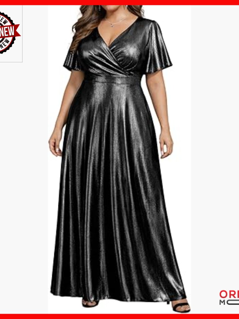 Plus Size Formal Gown Metallic Fabric Floor Length Dress For Prom Gala